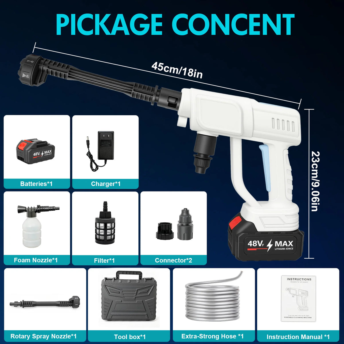 Cordless Pressure Washer – 21V, 6-in-1 Nozzle & Foam Kit