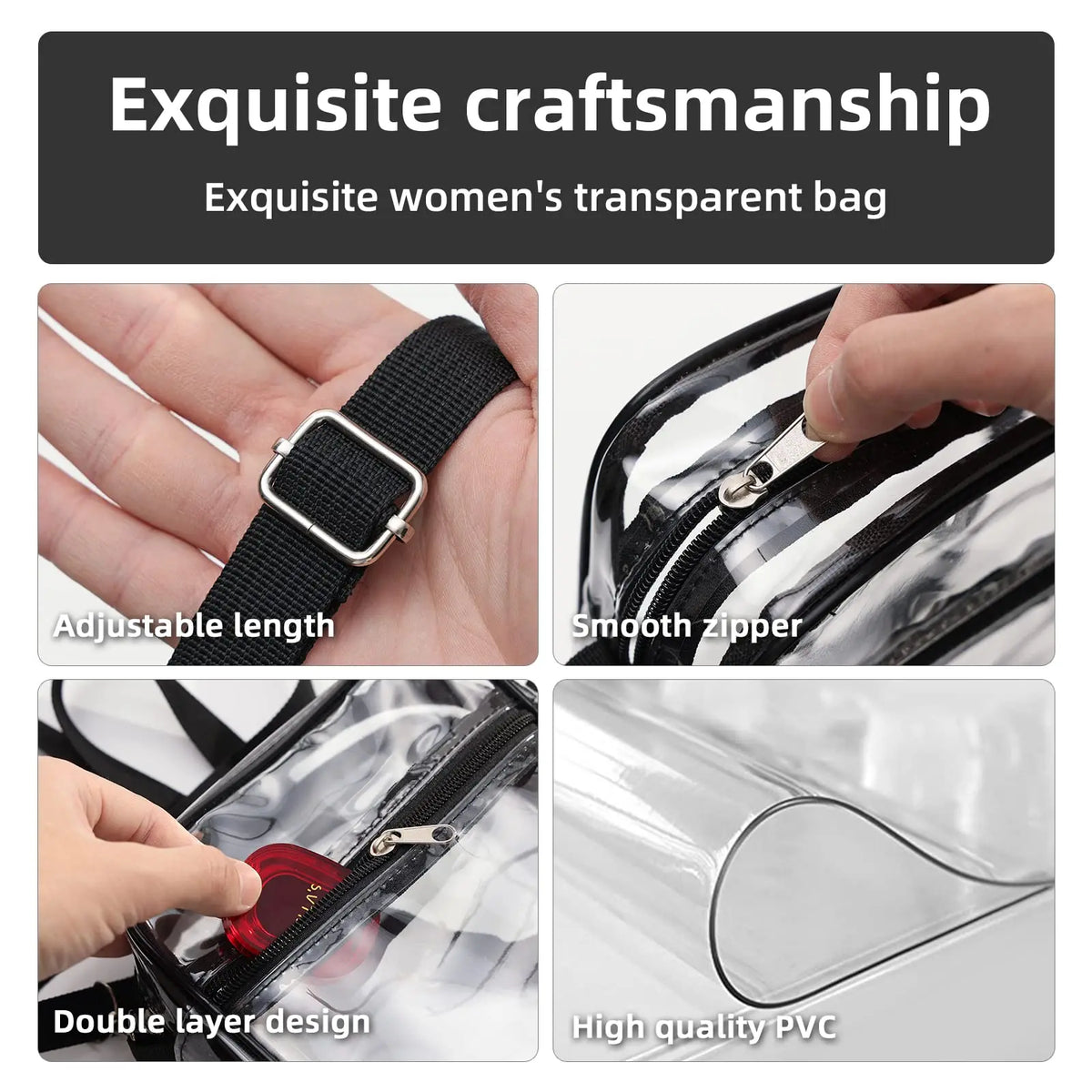 Women's Clear Stadium Crossbody Bag – PVC Transparent Shoulder Purse with Front Pocket
