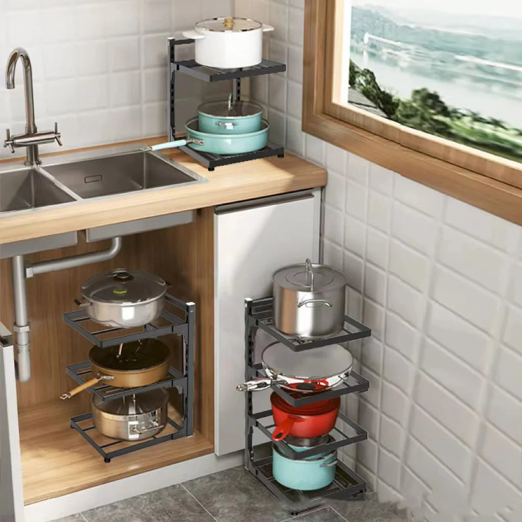 Multi-Layer Kitchen Sink & Stovetop Storage Rack — Adjustable Pot & Cooker Organizer