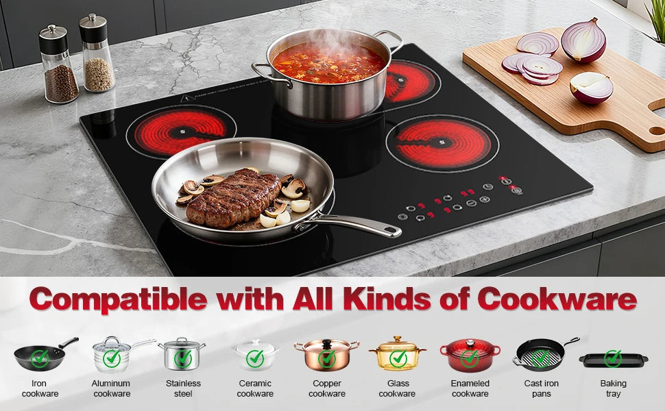 2-Zone Ceramic Hob – 3000W, Child Lock, 9 Heat Levels, 1-99 Min Timer, 60cm Black Glass (CE Certified)