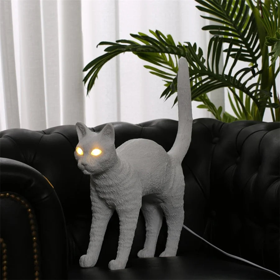 Cat Table Lamp – Resin Sculpture with Light-Up Eyes