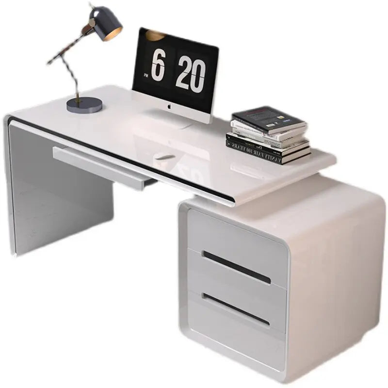 Modern Office Computer Desk with Cabinet & Keyboard Shelf — MDF Writing Workstation