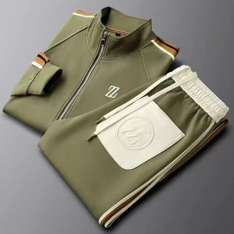 Men's Embroidered Fashion Jacket & Trousers Set – Trendy Sporty 2-Piece Tracksuit