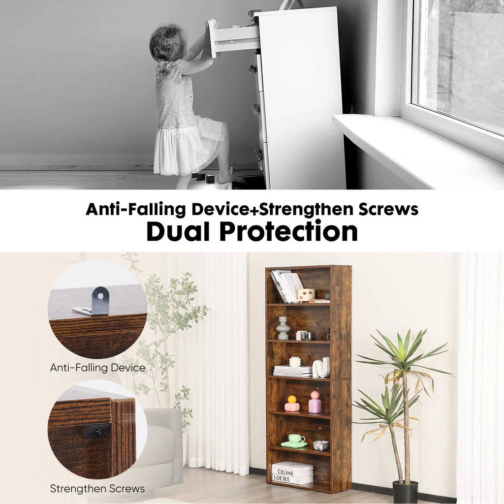 JHK 6-Tier Wooden Bookcase – 63 Inch Tall, Floor Standing Open Bookshelf for Living Room & Home Office