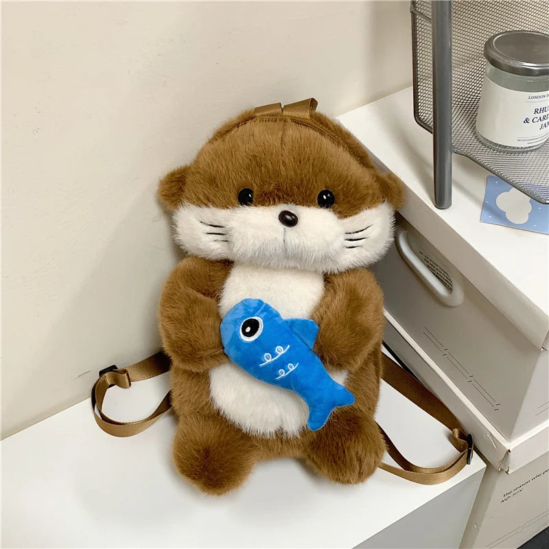Otter Plush Backpack – Cute Stuffed Animal Bag for Kids & Girls