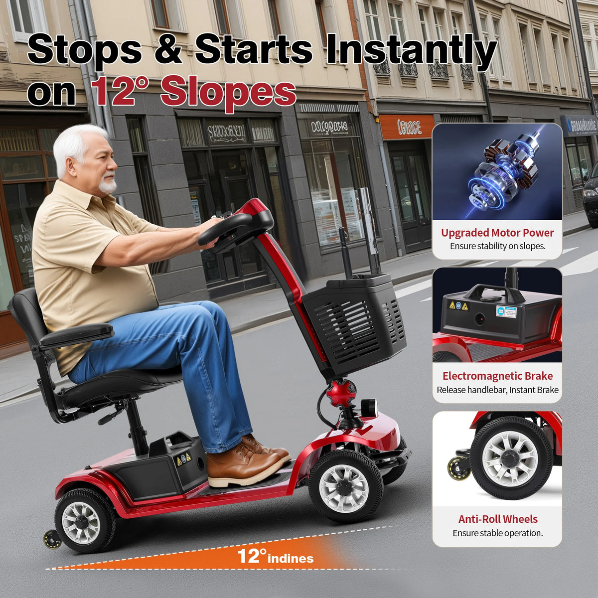 Foldable 4-Wheel Mobility Scooter – 250W, 12Ah Lithium Battery