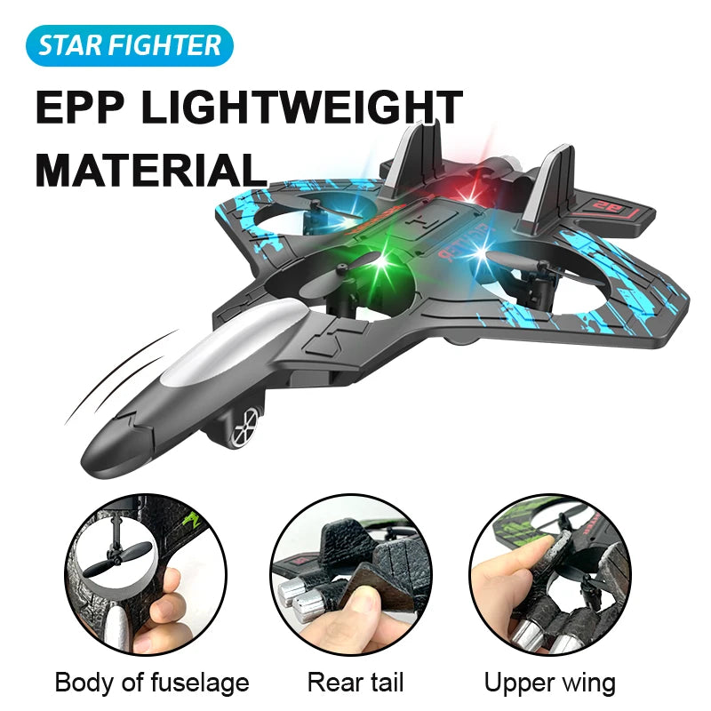 2.4G RC Stunt Foam Helicopter Jet Plane with Gyroscope & LED Light – Indoor Outdoor Toy