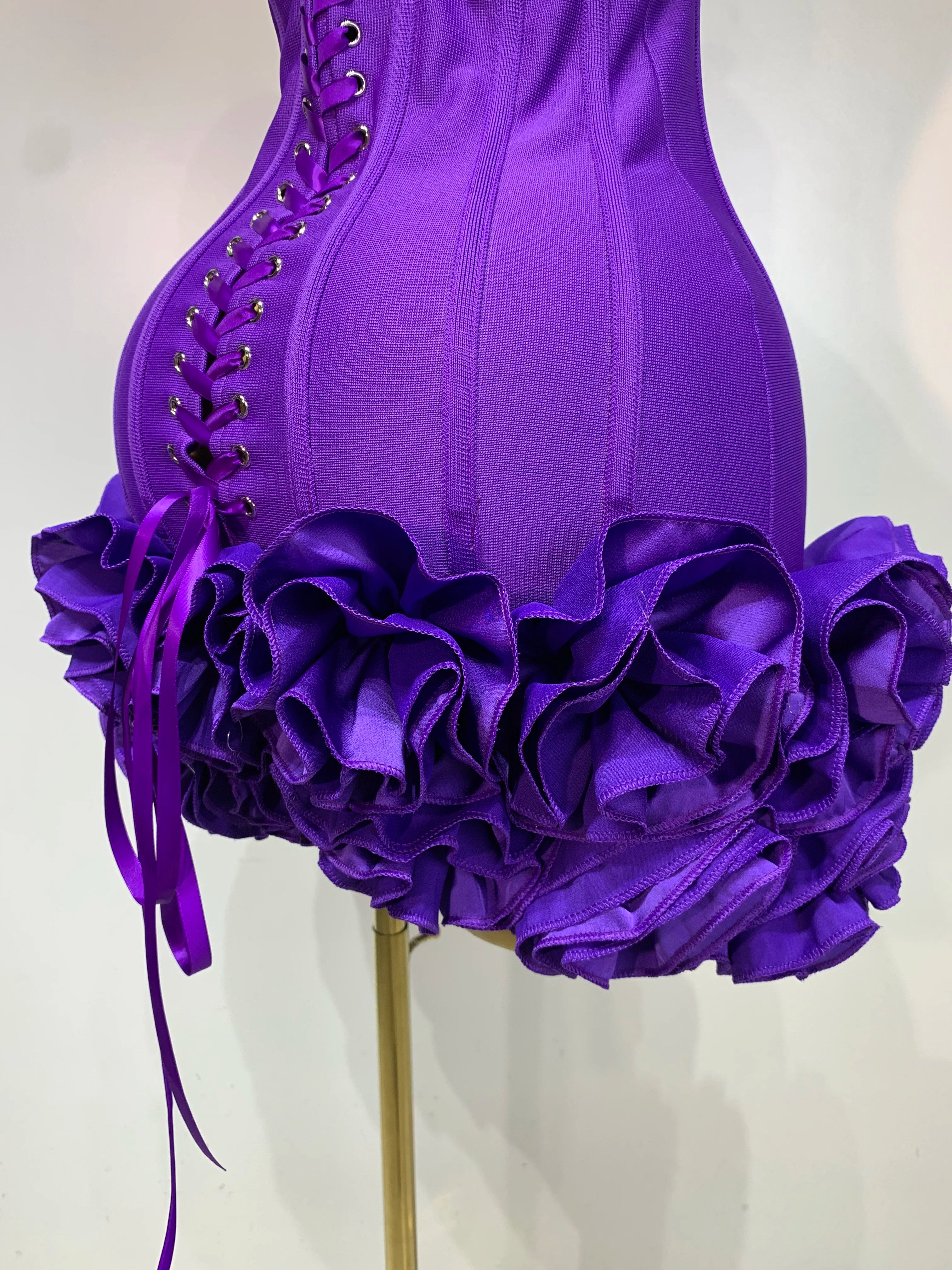 Flower Embellished Strapless Bandage Mini Dress — Backless Bodycon Celebrity Party Dress