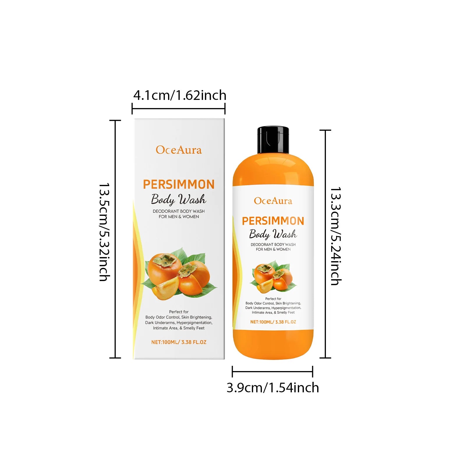 Persimmon Body Wash Gel — Gentle Cleansing, Moisturizing & Body Odor Remover Shower Gel 100ml
