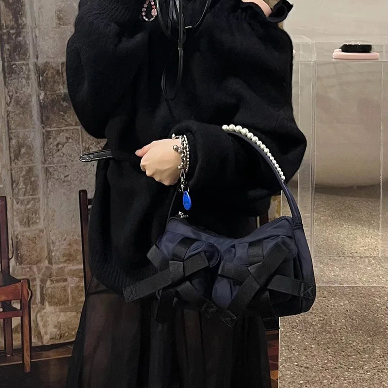 New Pearl Bow Bolsos Mujer Underarm Bag Multi-function Square Sac Femme Shoulder Bags for Women Casual All-match Zipper Bolsas