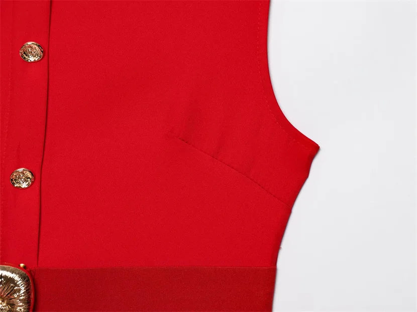 Button-Up Sleeveless Sundress — Slim A-Line Midi Casual Elegant Dress