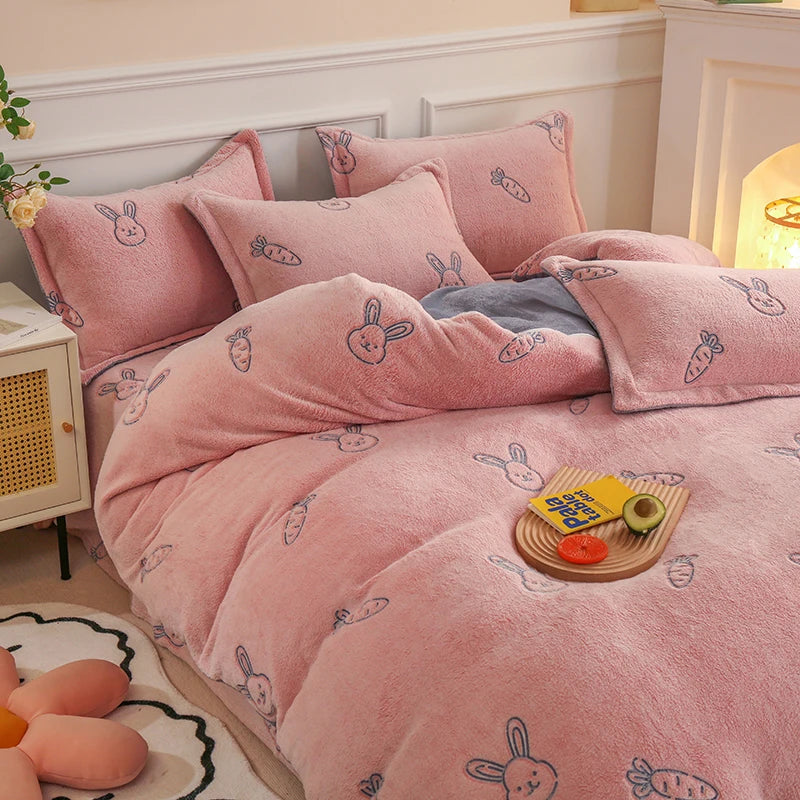 Double-Sided Flannel Coral Fleece Duvet Cover – Thick Warm Winter Bedding, 8 Colors & 6 Sizes