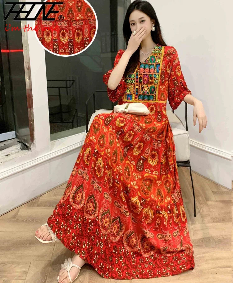 Indian Embroidery Bohemian Beach Maxi Prom Dress — Vintage Elegant Long Party Dress