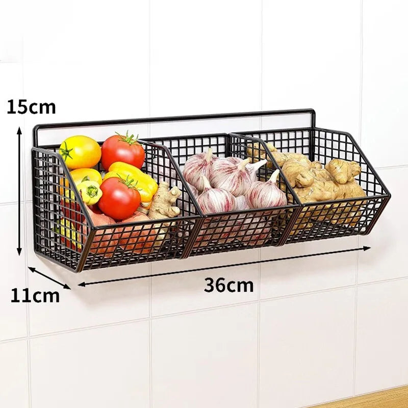 Wall-Mounted Kitchen Storage Rack — Vegetables, Fruits, Spice & Condiment Organizer Shelf