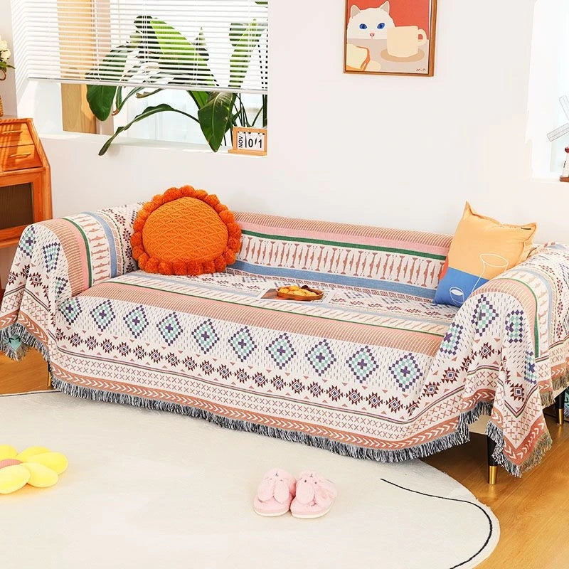 Boho Plaid Tassel Throw Blanket – Decorative Sofa & Bed Cover, Outdoor Camping & Picnic