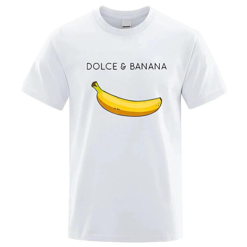 Men's Funny Banana Print T-Shirt — Loose Casual Cotton Blend Short Sleeve Tee