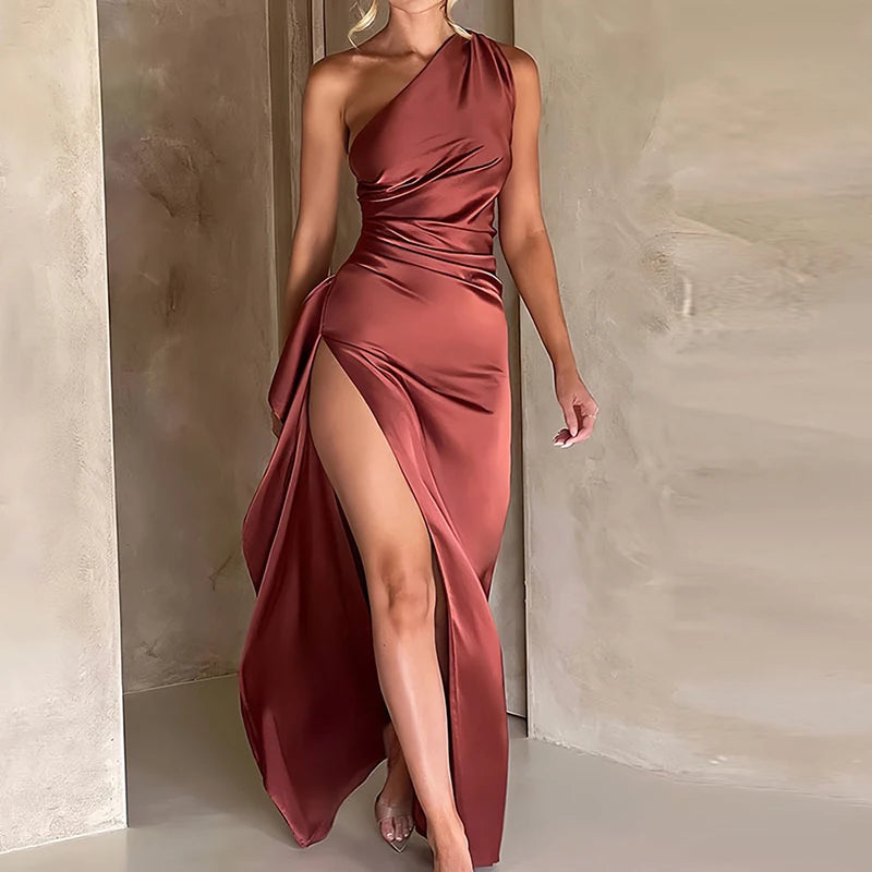 Off Shoulder Sleeveless Split Red Evening Dress — Sexy Elegant Long Party Dress