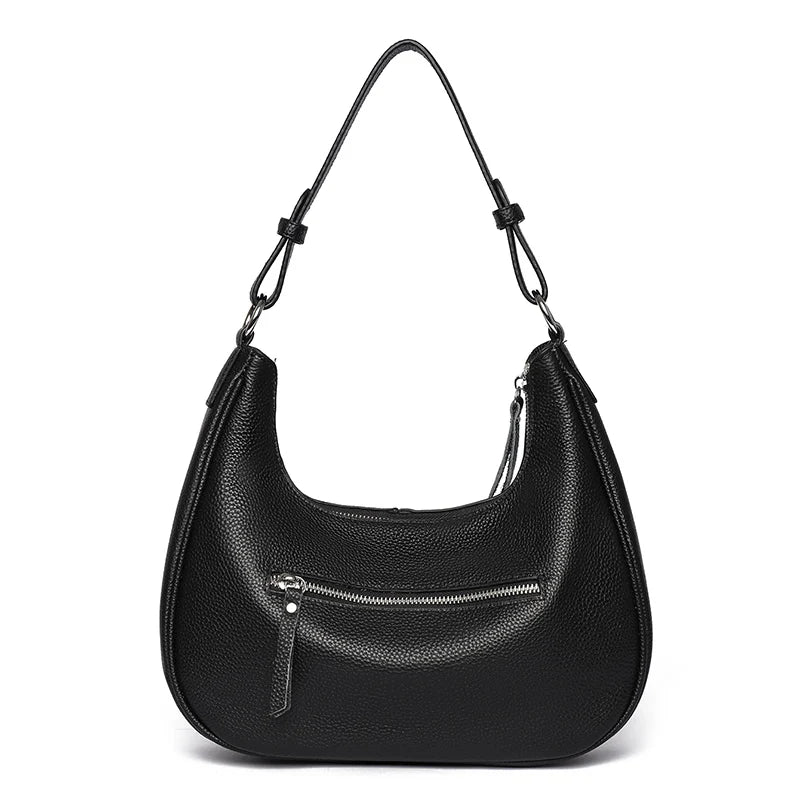100% Genuine Cowhide Leather Half-Moon Underarm Tote Bag – Crossbody Shoulder Bag for Women