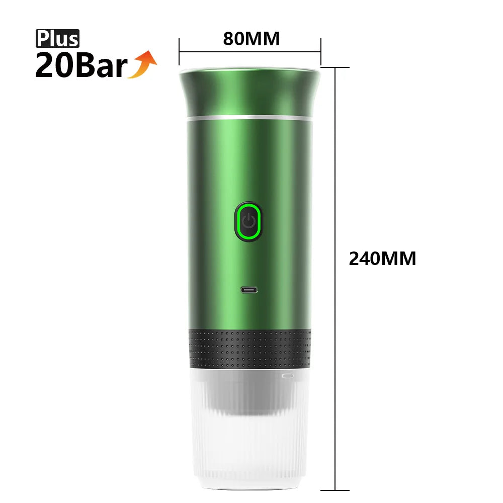 DENOKIN 3-in-1 Portable Espresso Coffee Machine — 20 Bar Pressure, USB-C Charging, Capsule & Ground Coffee Compatible for Travel, Car & Home