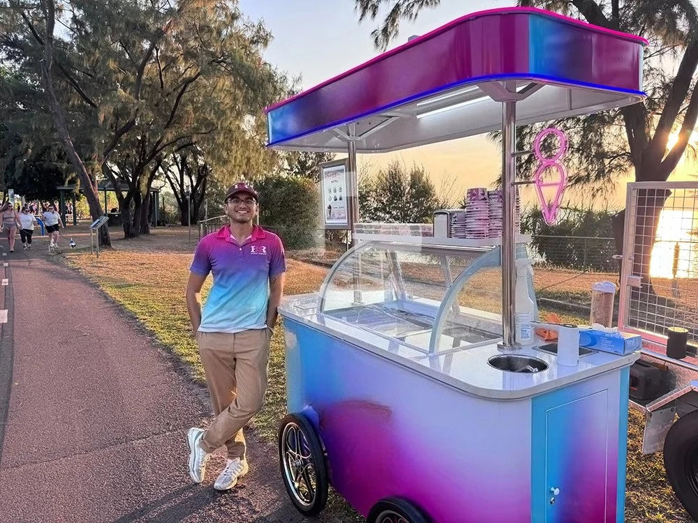 Customized Mobile Food Vending Cart with Canopy – Commercial Street Stall for Ice Cream & Snacks
