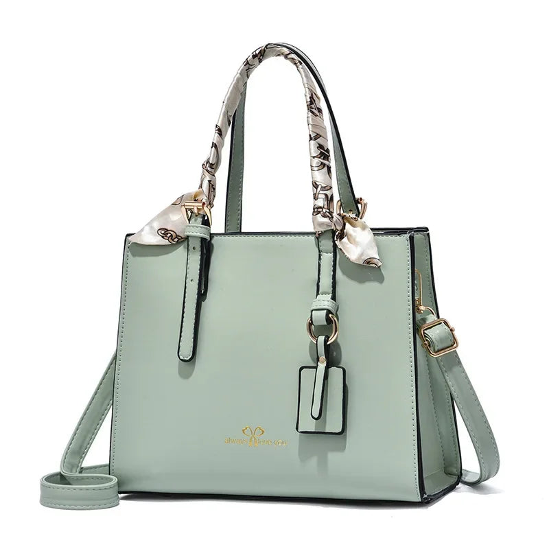 Elegant PU Square Tote Bag – Silk Scarf Crossbody Shoulder Handbag for Women