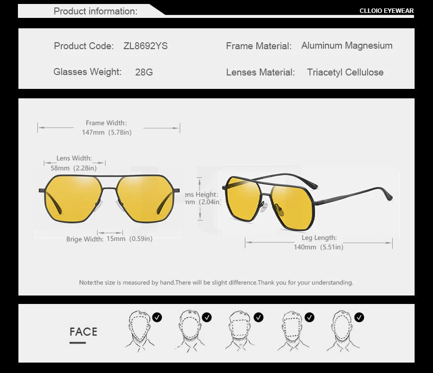CLLOIO Anti-Glare Day & Night Vision Sunglasses | Polarized Photochromic UV400 Driving Glasses