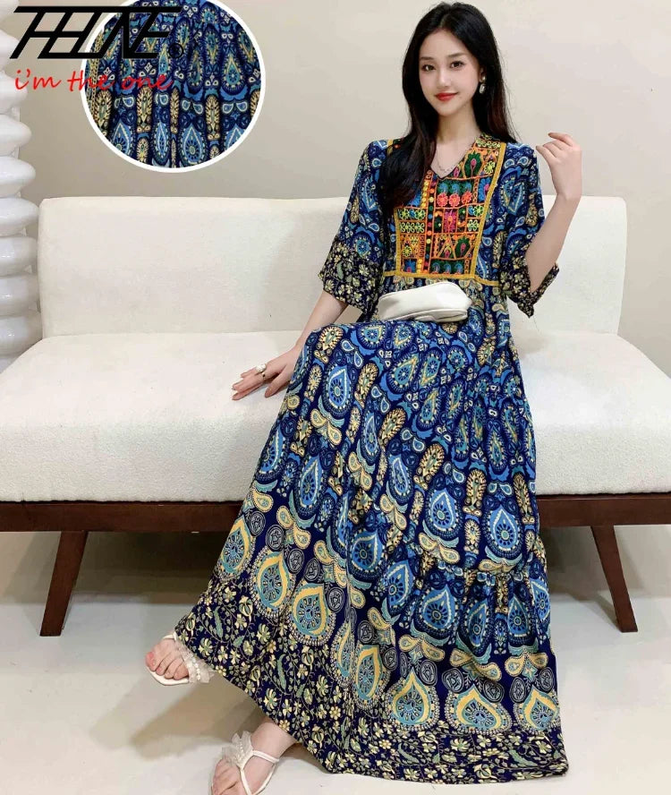 Indian Embroidery Bohemian Beach Maxi Prom Dress — Vintage Elegant Long Party Dress