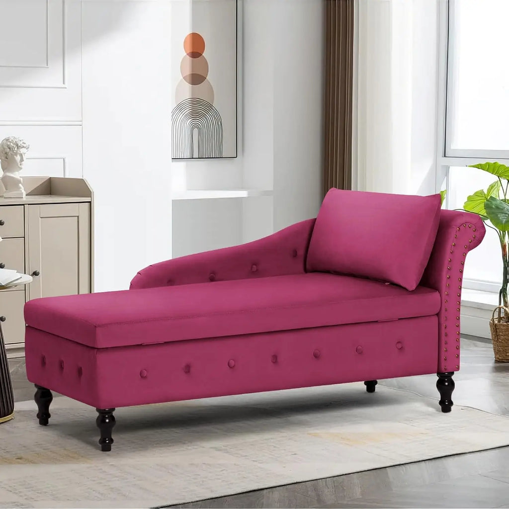 Velvet Storage Chaise Lounge with Right Armrest