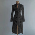 Women's Lace Dress for Women Fall Stand Collar Single Breasted Long Sleeve Coat Midi Dress See Through Elegant Sweet Dresses