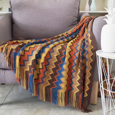 Boho Aztec Throw Blanket – Woven Plaid Sofa Cover, Wall Tapestry & Bed Blanket