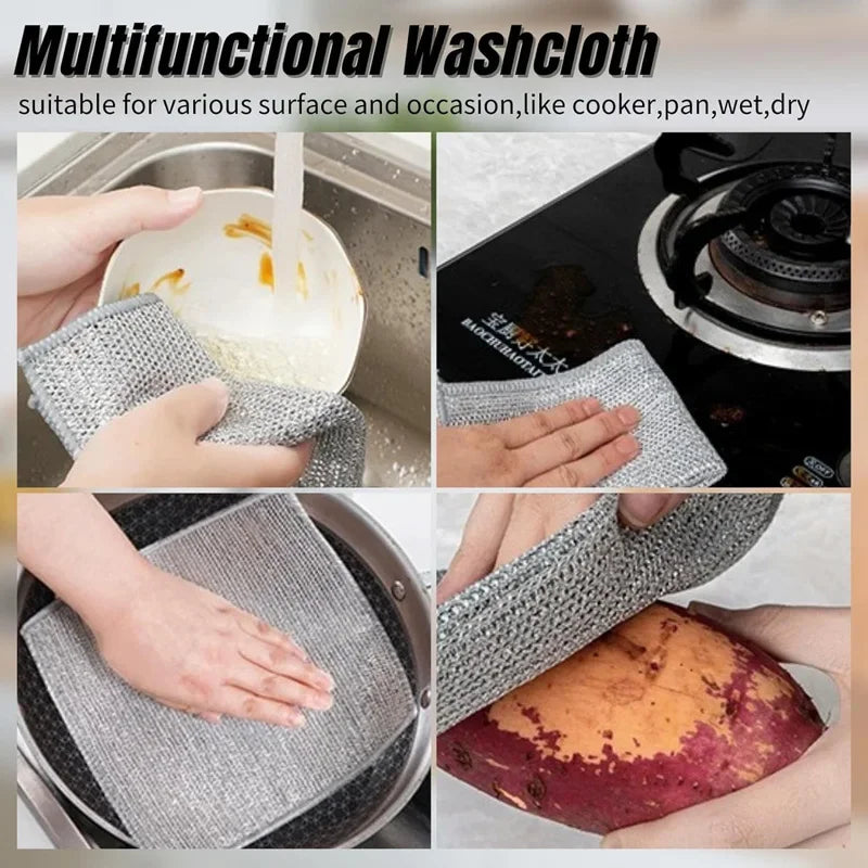 Scrub Smarter. Clean Deeper. — Wire Dishcloth Scrubber & Scouring Pads | Double/Single Layer, Scratch-Free, Machine Washable, 2/5/10pcs