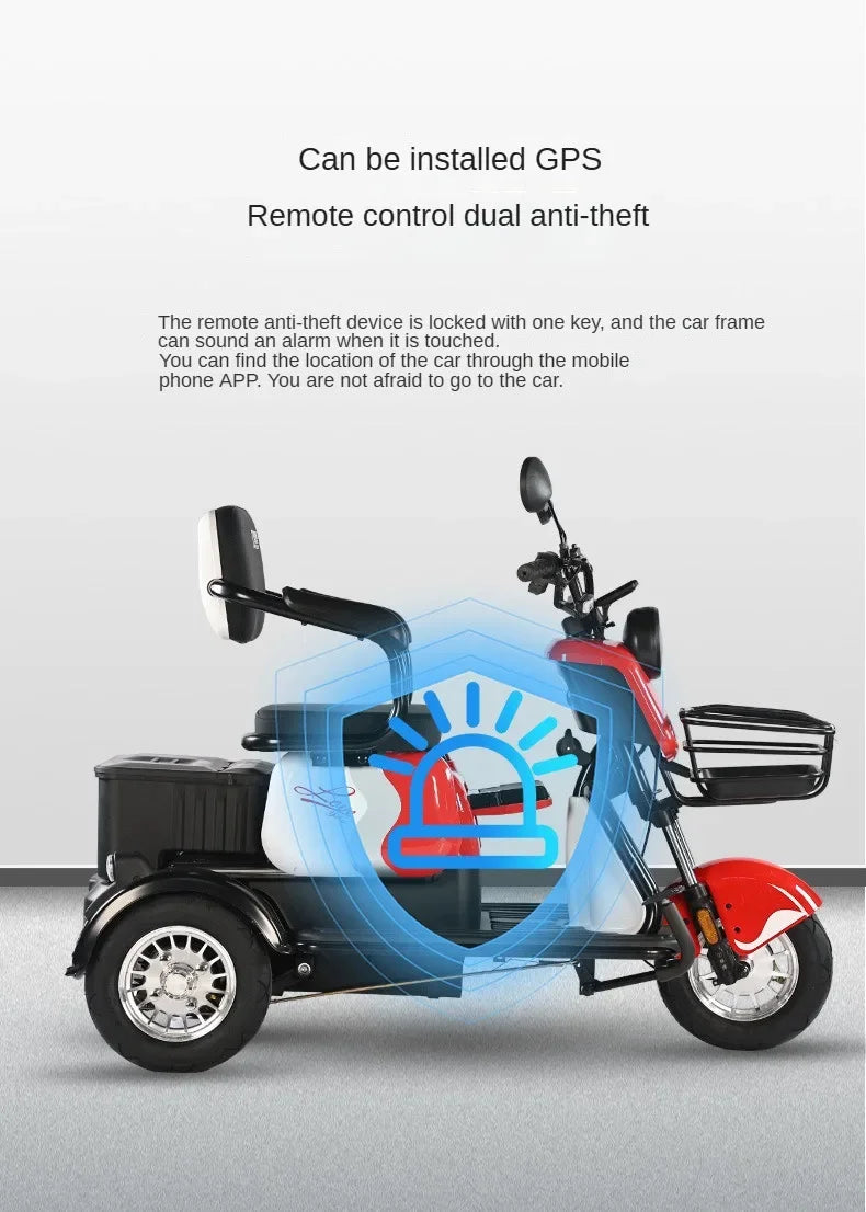 3-Wheel Electric Mobility Scooter for Adults, Long-Range Tricycle
