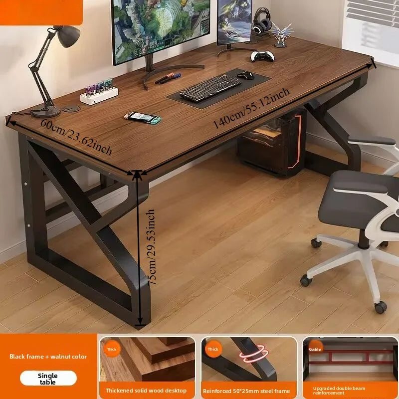 Solid Wood Core Gaming & Home Office Desk — E0 Eco-Friendly, Dual Cable Management, Multiple Sizes & Styles