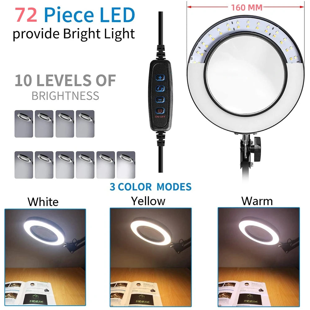 72-LED Illuminated Magnifier with 3-Color Lighting