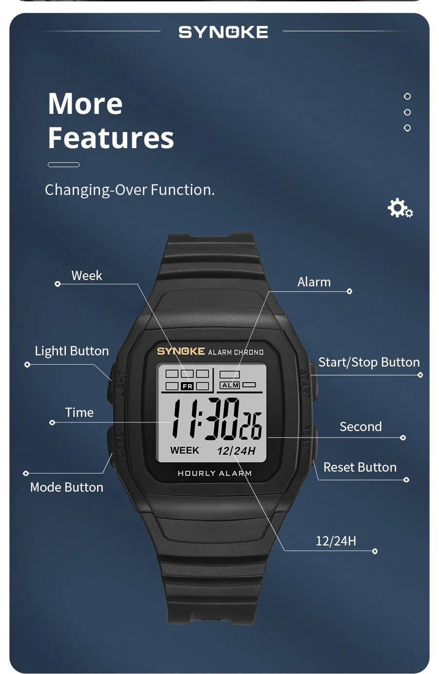 SYNOKE Retro Square Digital Watch | Student Outdoor Sports Luminous Waterproof Multifunction