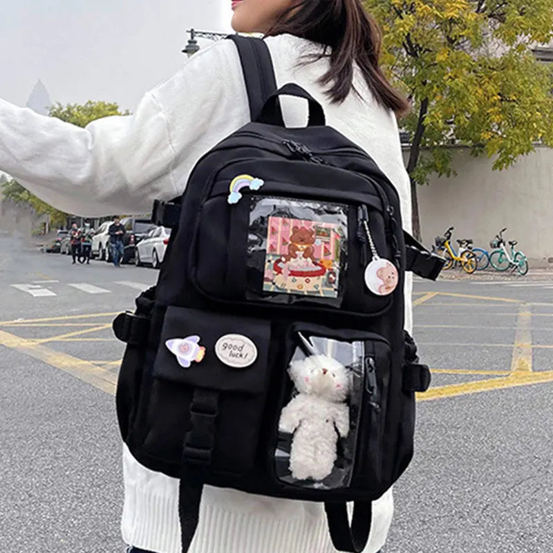 HTLT Korean Style Nylon Backpack – Large Capacity Waterproof Student School Bag for Women