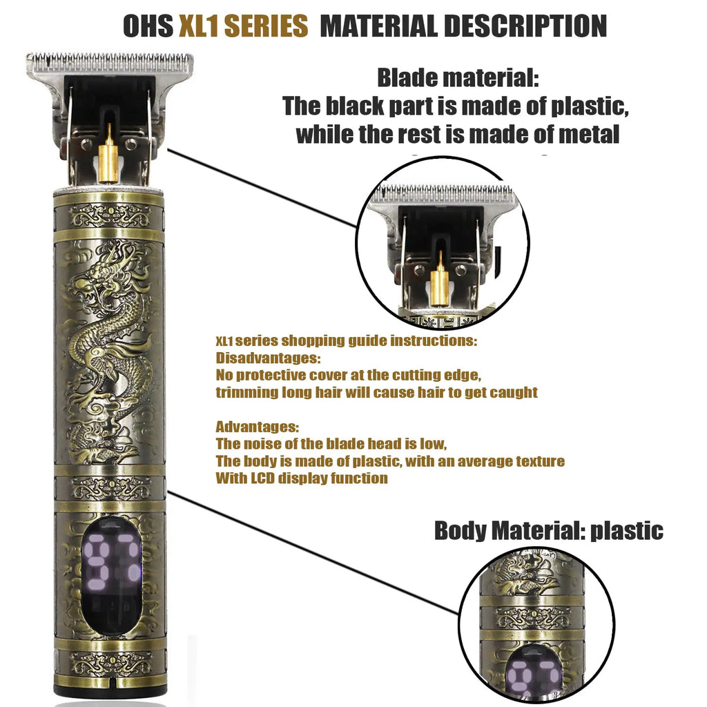 OHS T9 Hair Clipper – Titanium Blade, 0mm Barber Shaver, Beard & Body Trimmer
