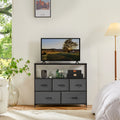 Fireplace TV Stand Dresser with 5 Fabric Drawers — Bedroom Storage Cabinet for 45" TVs