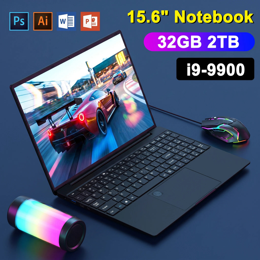 15.6" Intel Slim Laptop – Fingerprint, Backlit Keyboard, Up to 32GB DDR4, 2TB SSD, Windows 11