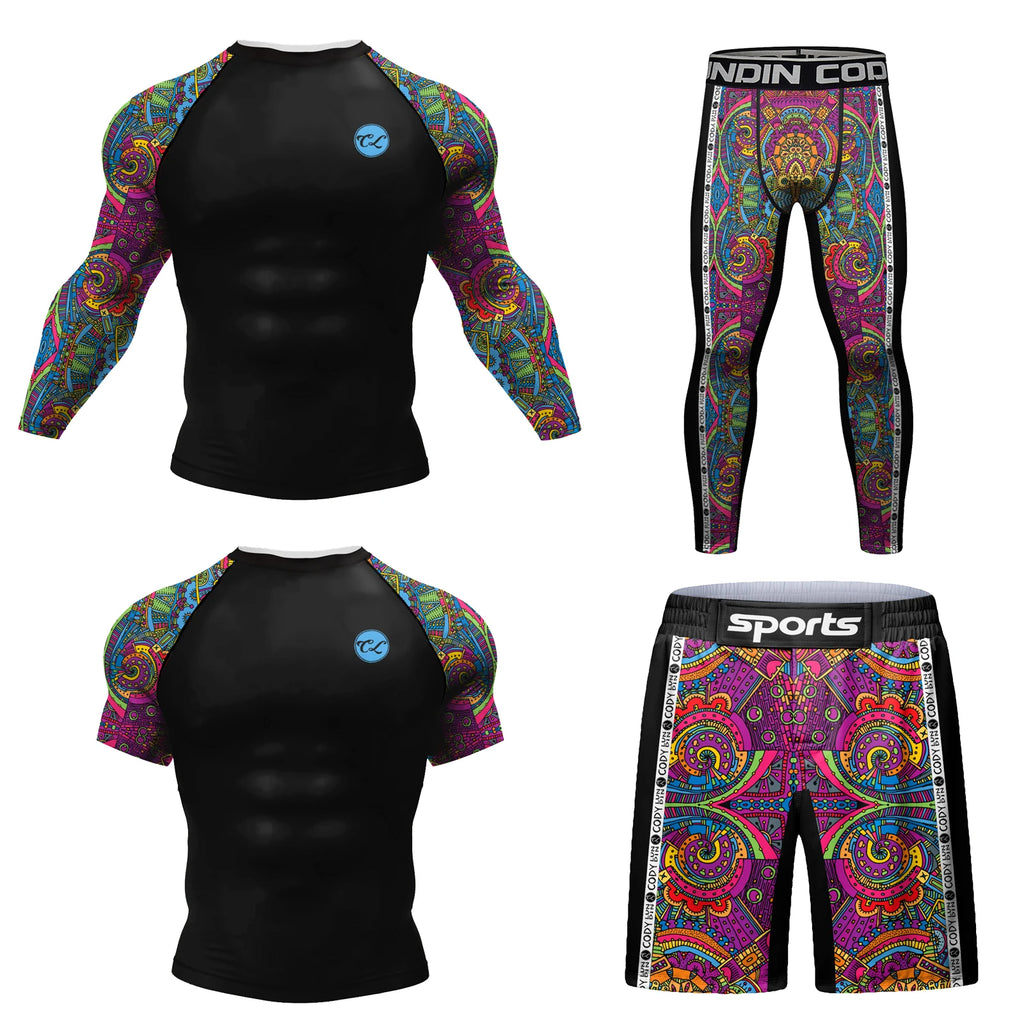 MMA BJJ Rash Guard 3D Print Compression T-Shirt & Pants – Durable Boxing Jogging Tracksuit