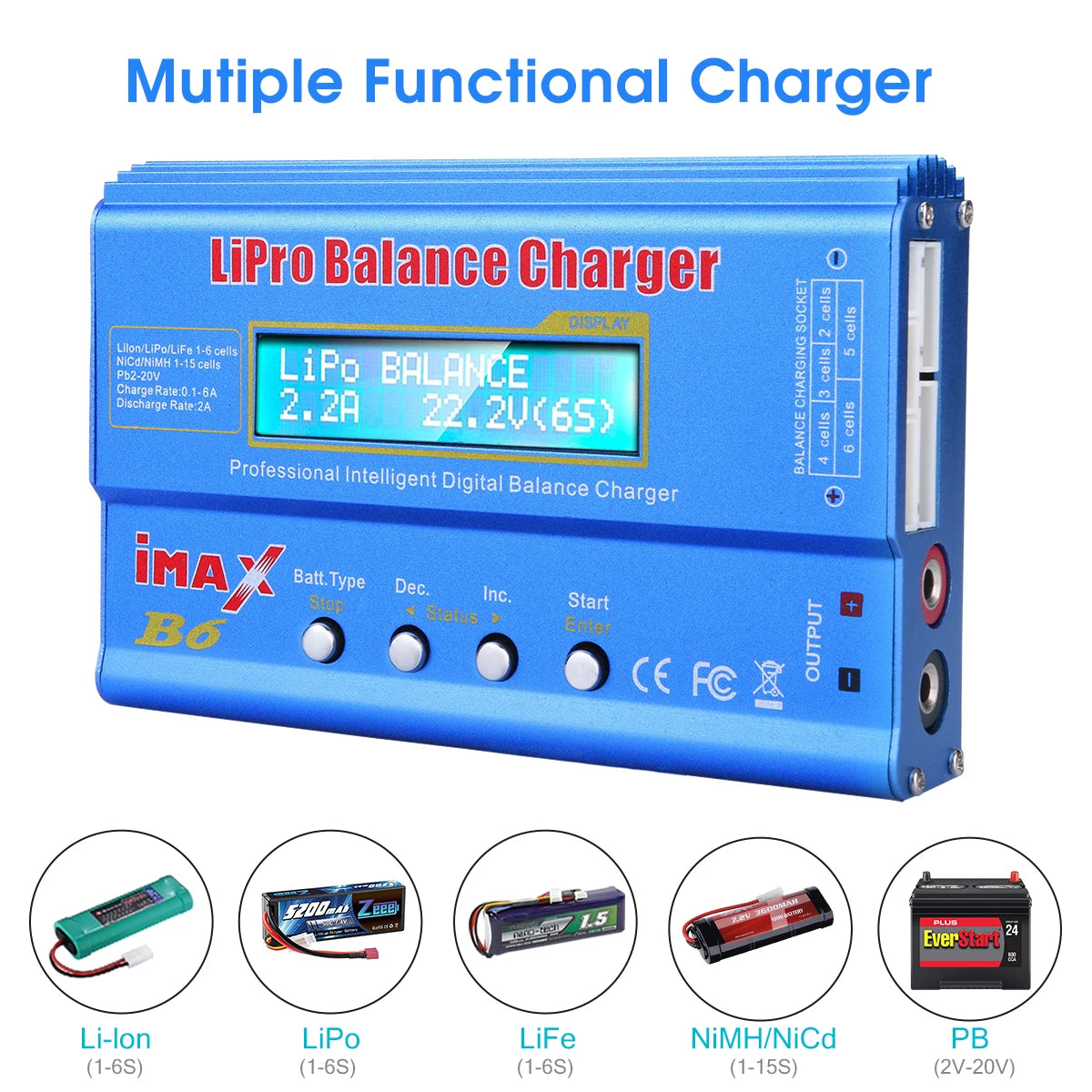 iMAX B6 80W LiPo Balance Charger Discharger – NiMH, Li-ion, NiCd, LiFe, Pb with 15V 6A Adapter