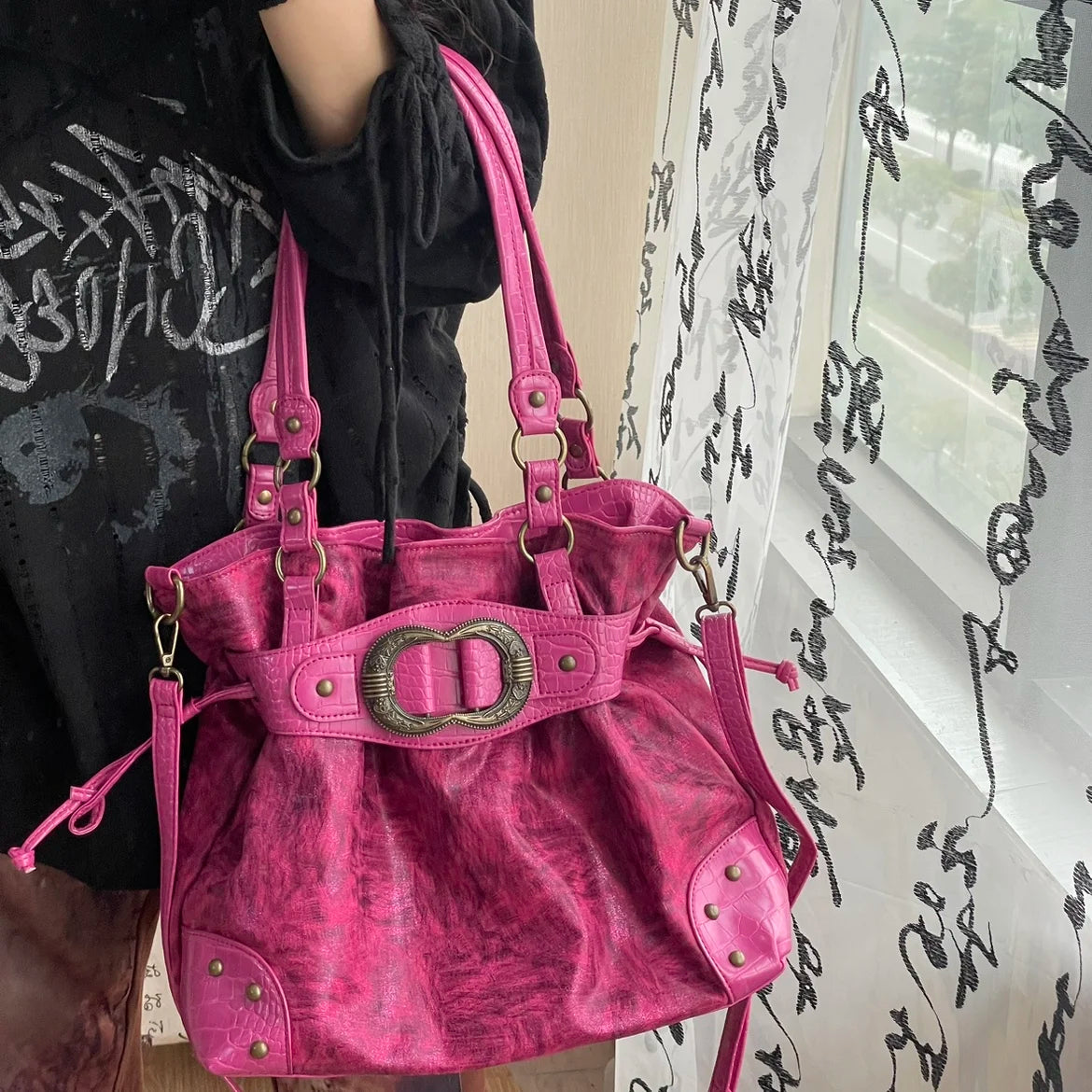 ABQP Vintage Distressed Large Capacity Underarm Tote Crossbody Bag – Designer Shoulder Handbag for Women