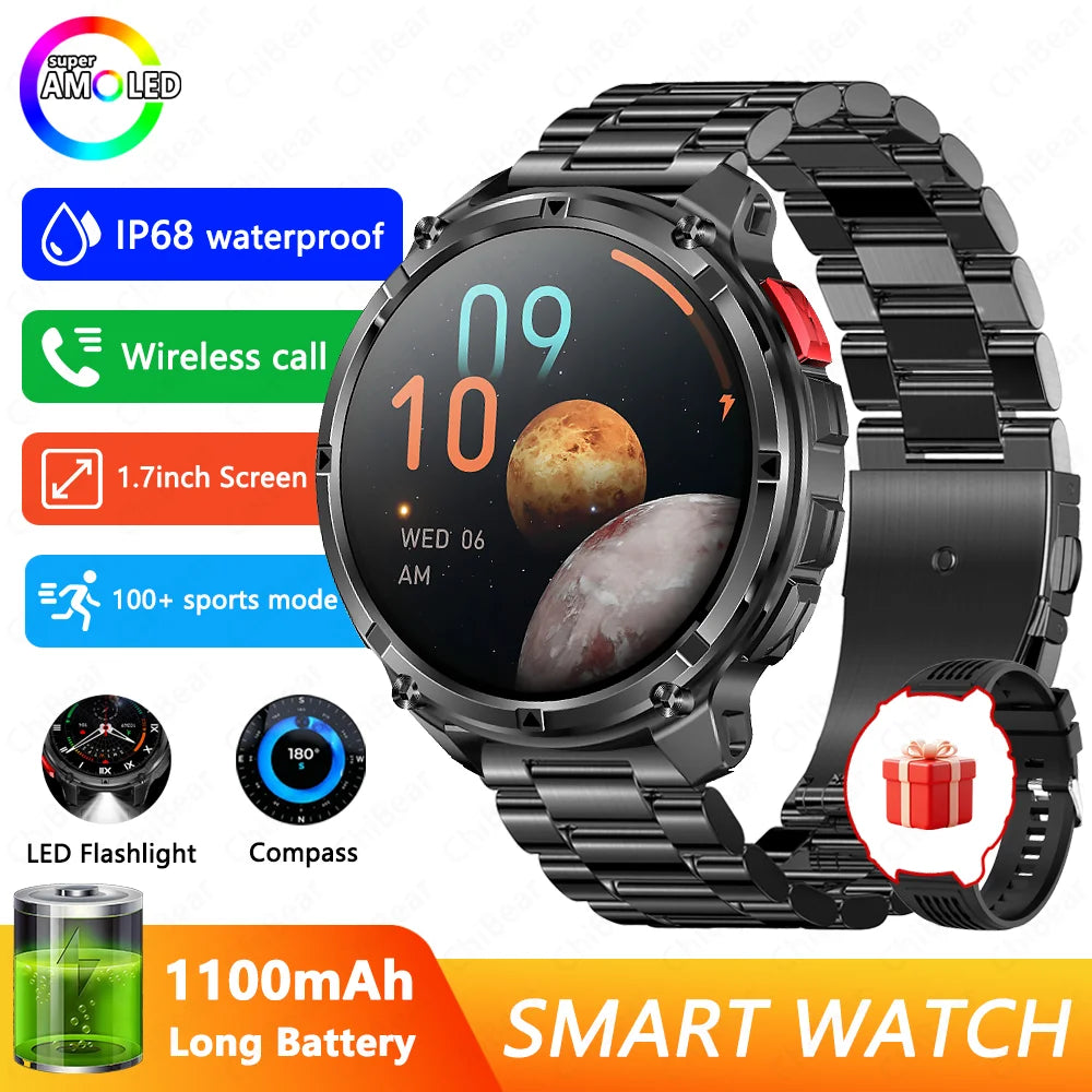 T-Rex3 Pro GPS Military Smartwatch – 1100mAh, 5ATM Waterproof, Sports Run Tracker & Compass
