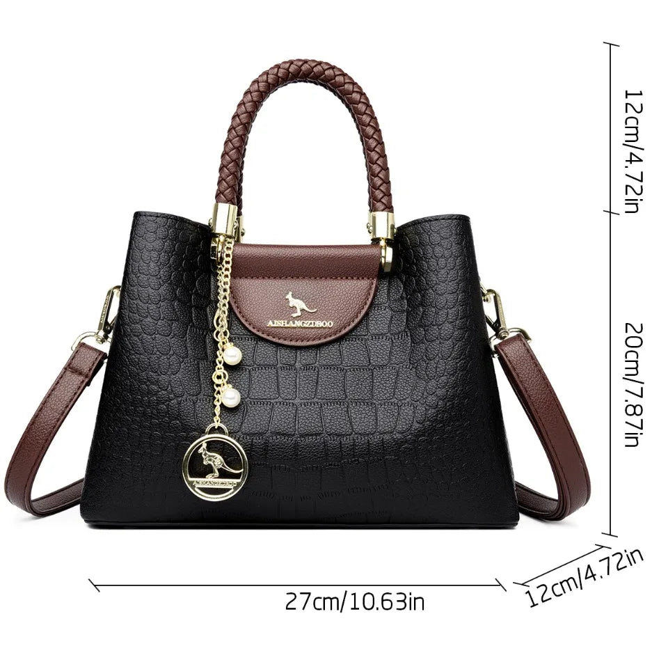 VANDERWAH Woven Handle Alligator Microfiber Leather Tote – Luxury Designer Shoulder Handbag for Women