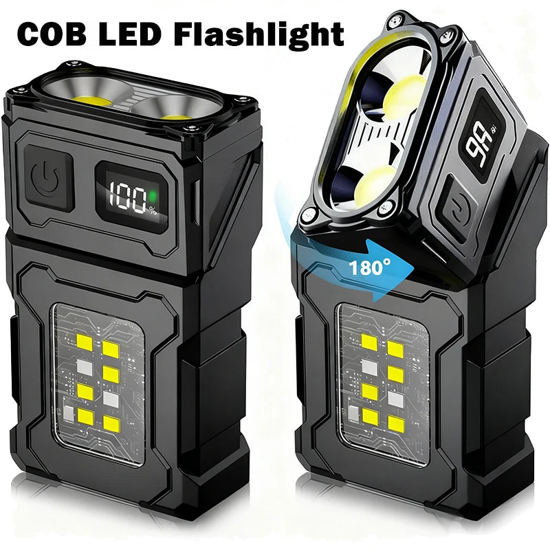 Mini USB Rechargeable LED Flashlight – COB Side Light, Magnetic Tail & Emergency Camping Lantern