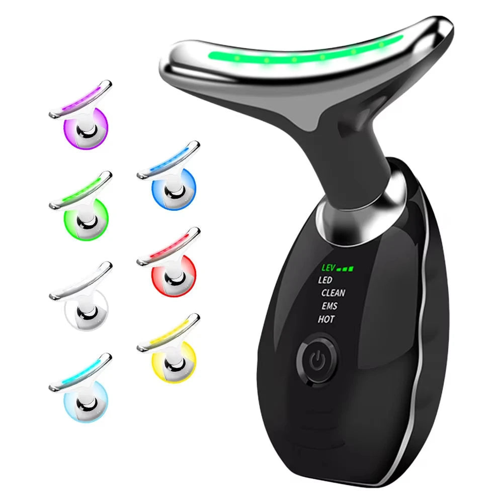 7-Color LED EMS Face & Neck Lifting Massager – Anti-Wrinkle, 45°C Heat & Vibration Skin Tightening Device
