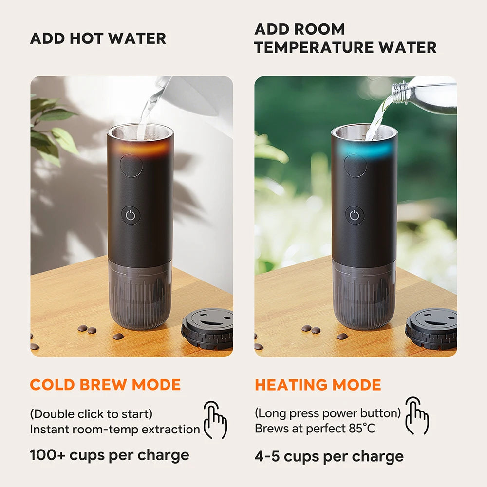 Espresso on the Go — 2-in-1 Portable Capsule & Powder Coffee Maker | USB-Powered, Nespresso & Dolce Gusto Compatible