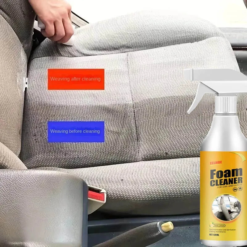 Deep Clean Without the Mess — Multifunctional Car Upholstery Cleaner | 120ml Foam Spray, Waterless Wash, pH Neutral, Stain Removal, 1/3/5/10pcs