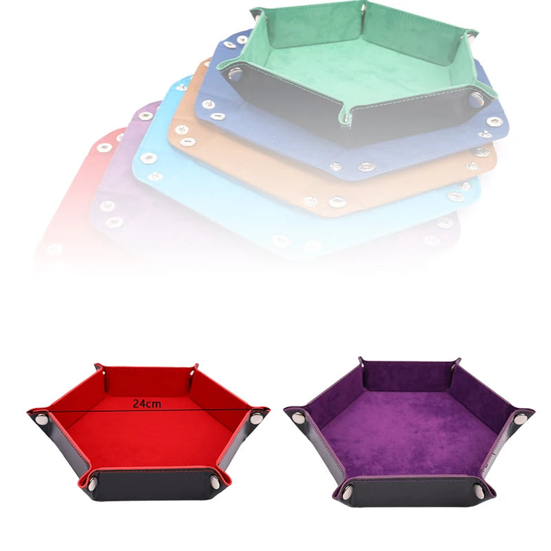Foldable PU Leather Dice Tray – Hexagon & Square Folding Coin Tray for Dice Games