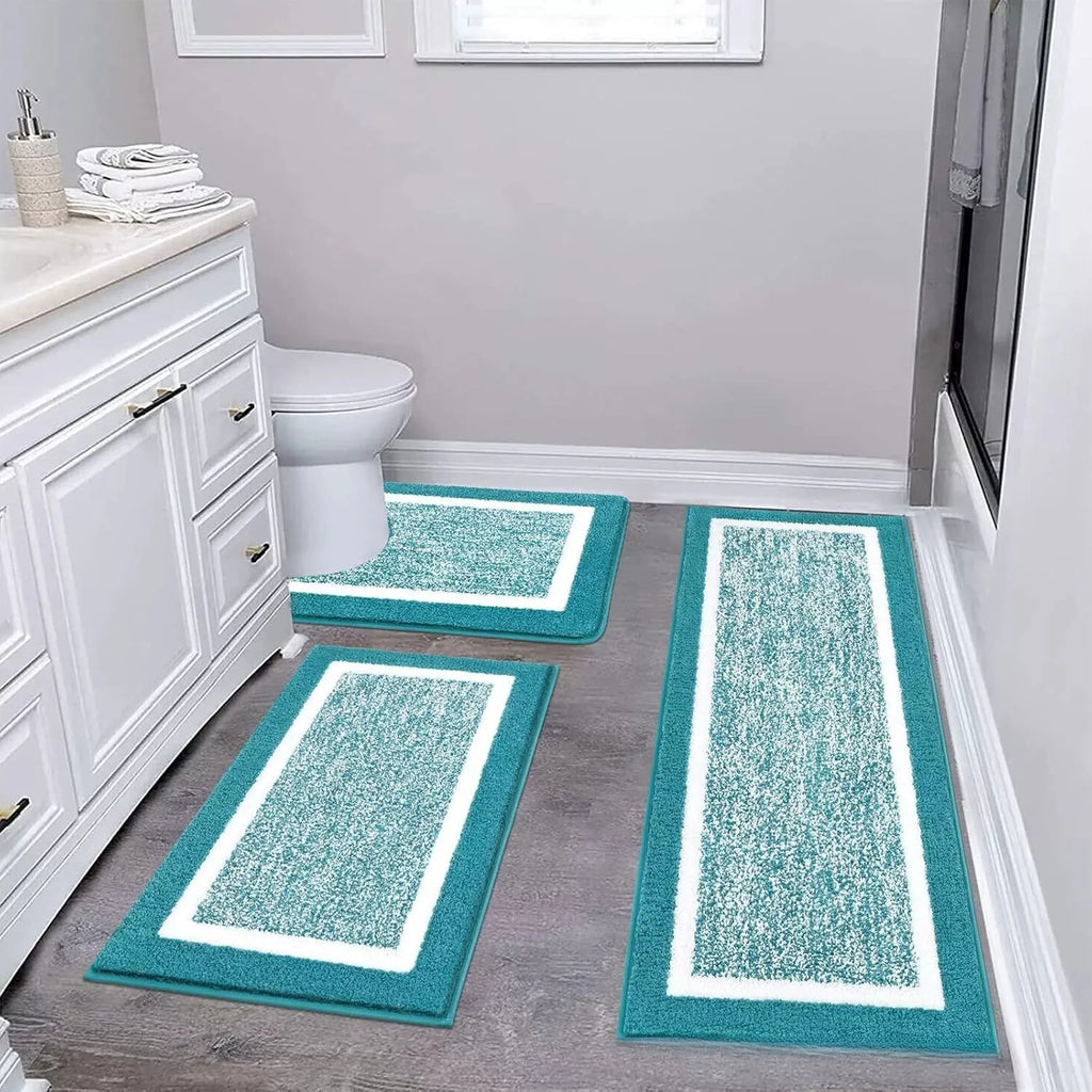 Washable Microfiber Bathroom Rug Set – 3-Piece Non-Slip Absorbent Bath Mats with U-Shaped Toilet Mat, 8 Colors